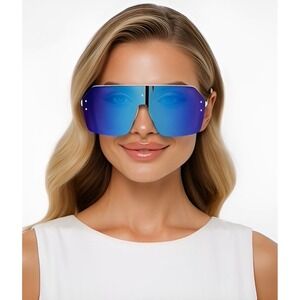 Eye Wear Sunglasses UV400 Women Blue Mirror‎ Lens Cover Face Sun Shades Female